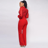 High Neck Lace Long Sleeved Jumpsuit