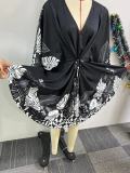 Casual Printed Strap Slit V-neck Long Sleeved Dress
