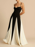 Off Shoulder Patchwork Large Skirt Suspender Dress