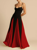 Off Shoulder Patchwork Large Skirt Suspender Dress