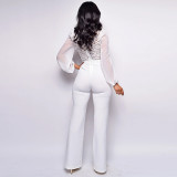 High Neck Lace Long Sleeved Jumpsuit