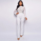 High Neck Lace Long Sleeved Jumpsuit
