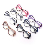 Anti blue light cat eye glasses with floral frame flat lens