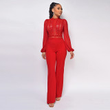 High Neck Lace Long Sleeved Jumpsuit