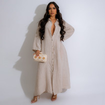 Long Sleeved Pocket Single Breasted Shirt Dress