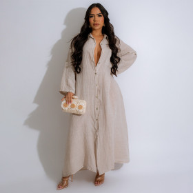 Long Sleeved Pocket Single Breasted Shirt Dress