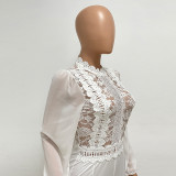 High Neck Lace Long Sleeved Jumpsuit