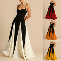 Off Shoulder Patchwork Large Skirt Suspender Dress