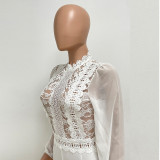 High Neck Lace Long Sleeved Jumpsuit