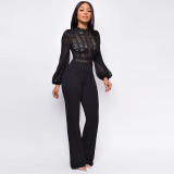 High Neck Lace Long Sleeved Jumpsuit