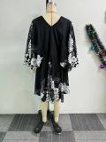 Casual Printed Strap Slit V-neck Long Sleeved Dress