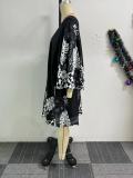 Casual Printed Strap Slit V-neck Long Sleeved Dress