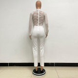 High Neck Lace Long Sleeved Jumpsuit