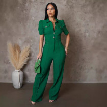 Splicing Short Sleeved Sports and Fitness Jumpsuit