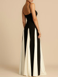 Off Shoulder Patchwork Large Skirt Suspender Dress
