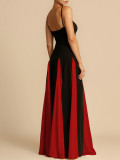 Off Shoulder Patchwork Large Skirt Suspender Dress