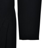Deep V-neck Long Sleeved Jumpsuit with Single Breasted Suit Skirt