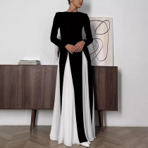 Color Blocking Long Sleeved Casual Loose Party Dress