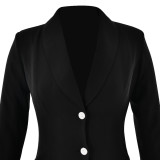 Deep V-neck Long Sleeved Jumpsuit with Single Breasted Suit Skirt