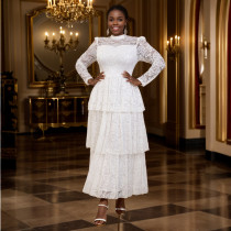 Perspective Sleeve Half High Collar Lace Skirt