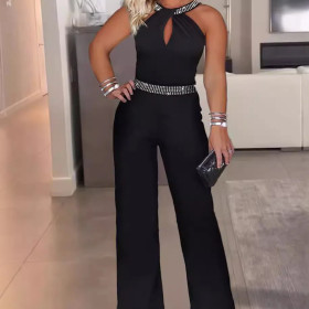 Large Size Women's Fashionable Sleeveless Hot Stamping Jumpsuit