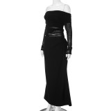 One Shoulder Long Sleeved Open Waist Patchwork Dress
