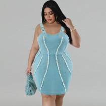 Large Size Women's Denim Camisole Tassel Sleeveless Dress