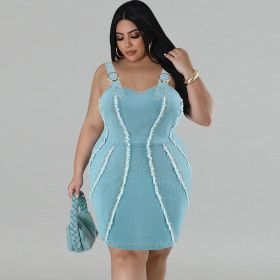 Large Size Women's Denim Camisole Tassel Sleeveless Dress