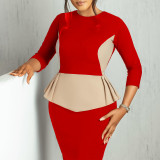 Color Blocked OL Tongle Hip Hugging Dress
