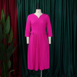 Solid Color Pleated Plus Size African Dress