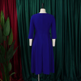 Solid Color Pleated Plus Size African Dress