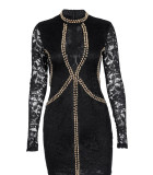 Hot Stamping Mesh Lace Patchwork Dress