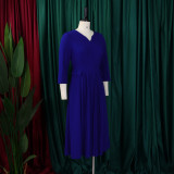 Solid Color Pleated Plus Size African Dress