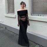 One Shoulder Long Sleeved Open Waist Patchwork Dress