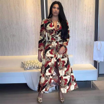 Printed Long Button Up Side Slit Skirt