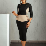 Color Blocked OL Tongle Hip Hugging Dress