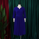 Solid Color Pleated Plus Size African Dress