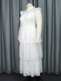 Perspective Sleeve Half High Collar Lace Skirt