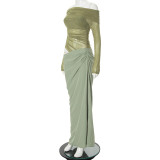 One Shoulder Long Sleeved Open Waist Patchwork Dress