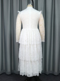 Perspective Sleeve Half High Collar Lace Skirt
