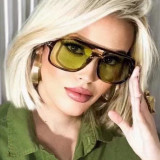 Classic T-shaped Double Beam Large Frame Wide Edge Sunglasses Retro