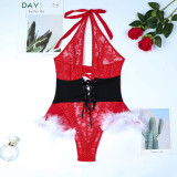 Christmas Outfit Hanging Neck Hollow Waistband Slimming Jumpsuit Double Wearing Method