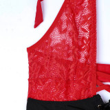 Christmas Outfit Hanging Neck Hollow Waistband Slimming Jumpsuit Double Wearing Method