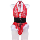 Christmas Outfit Hanging Neck Hollow Waistband Slimming Jumpsuit Double Wearing Method