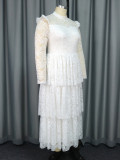 Perspective Sleeve Half High Collar Lace Skirt