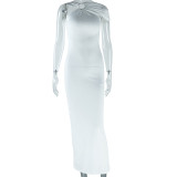 Hanging Neck Sleeveless Hollow Out Backless Slit Skirt