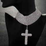 Multi Layer Full Diamond Cross Necklace with Exaggerated Rhinestone Necklace