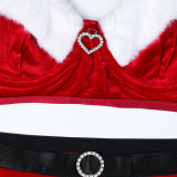Christmas Korean Velvet Red Dress Up Festival 4-piece Set