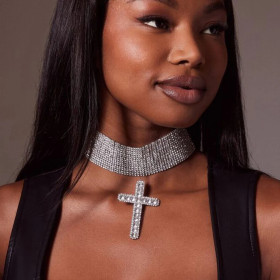 Multi Layer Full Diamond Cross Necklace with Exaggerated Rhinestone Necklace
