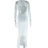 Hanging Neck Sleeveless Hollow Out Backless Slit Skirt